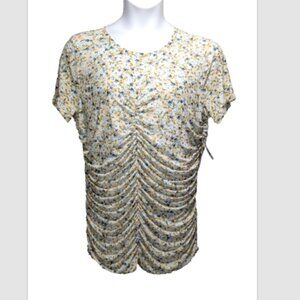 NEW Torrid Stretch Mesh Crew Neck Ruched Short Sleeve Top Ditsy Floral 2X
